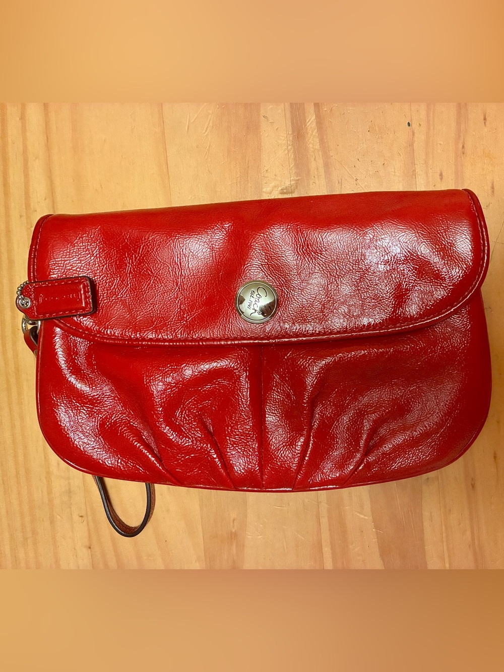 Coach Patent Leather larger Wristlet Cherry Red Hang tag included New with tags